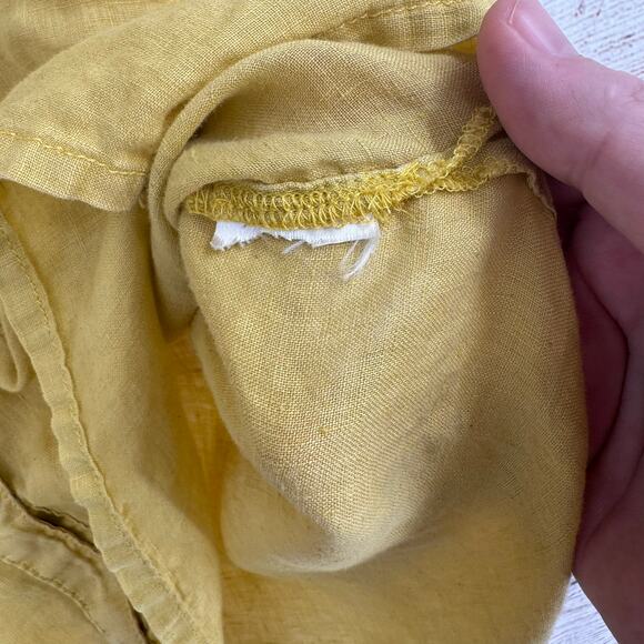 Pilcro Anthropologie Linen V-Neck Button Down Shirt Womens Medium Yellow - Picture 9 of 11